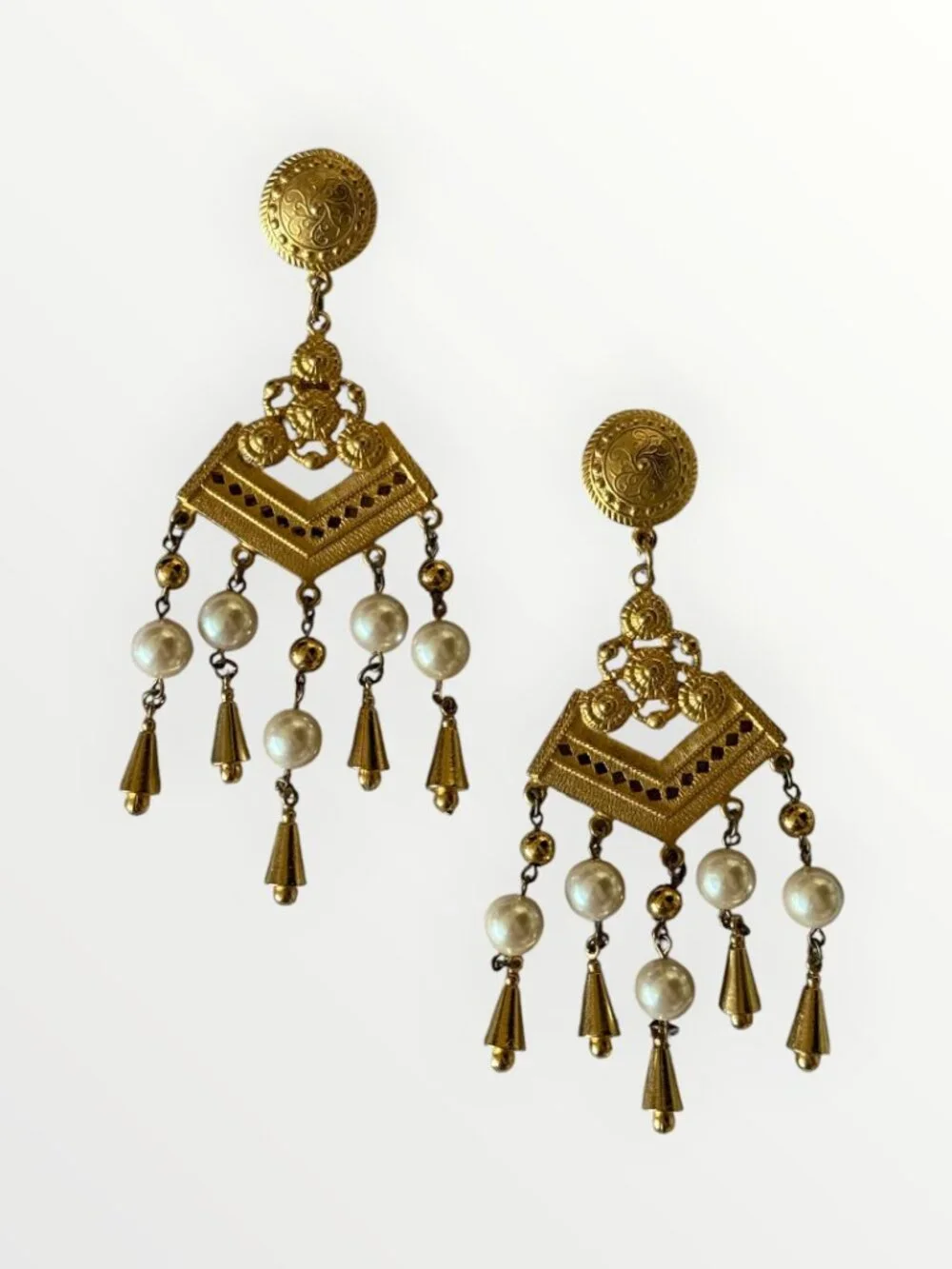 Givenchy Vintage Gold Faux Pearl Chandelier Earrings